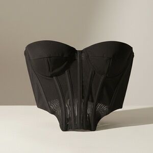 Bardot Black Sheer Corset Tube Top Size M Boning Strapless Stretch Bustier